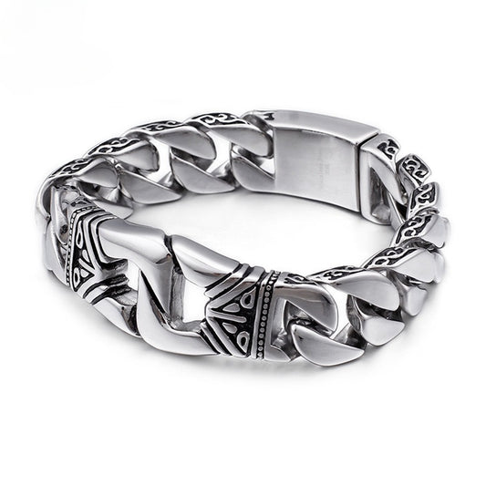 Kemstone Cast Ironwear Portrait Bracelet – Distressed Titanium Steel Gothic Men’s Chain KB104117