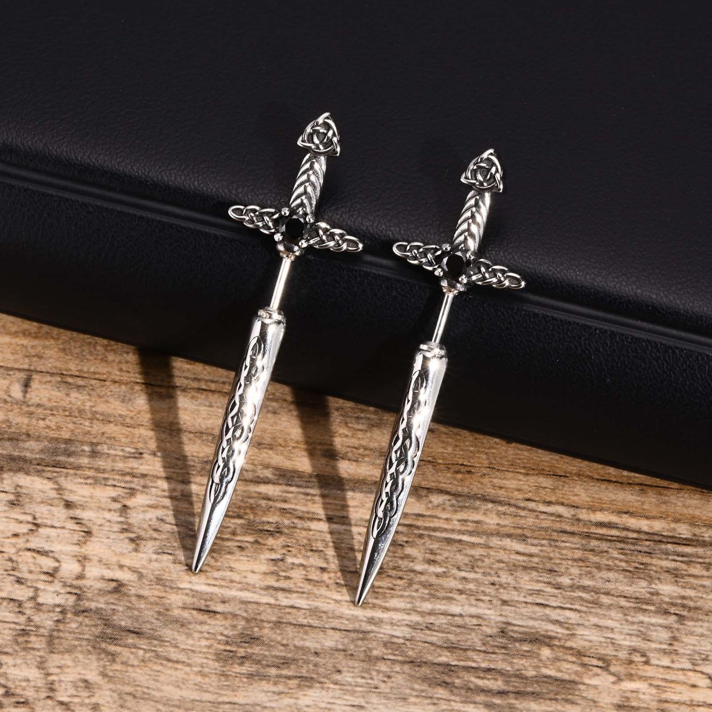 Kemstone Stainless Steel Celtic Sword Stud Earring – Gothic Dagger Jewelry for Men ES-406