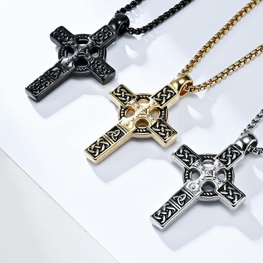 Kemstone Men’s Celtic Cross Pendant Necklace – Stainless Steel Faith & Strength K-PT453