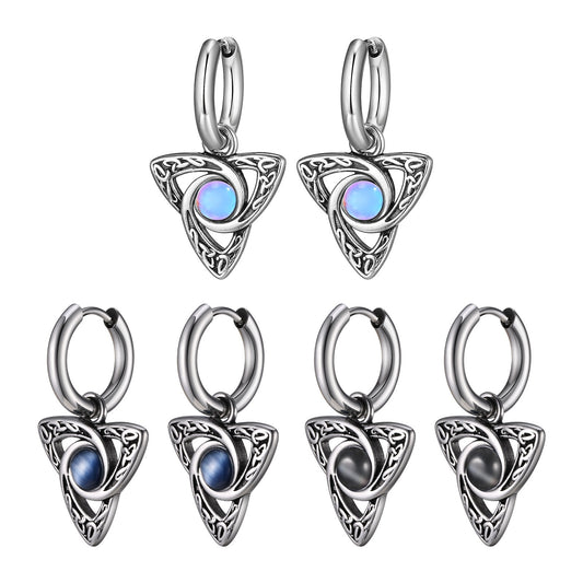 Kemstone Celtic Knot Hoop Earring for Men – Black Cat’s Eye Stone Stainless Steel Gothic Jewelry ED-796