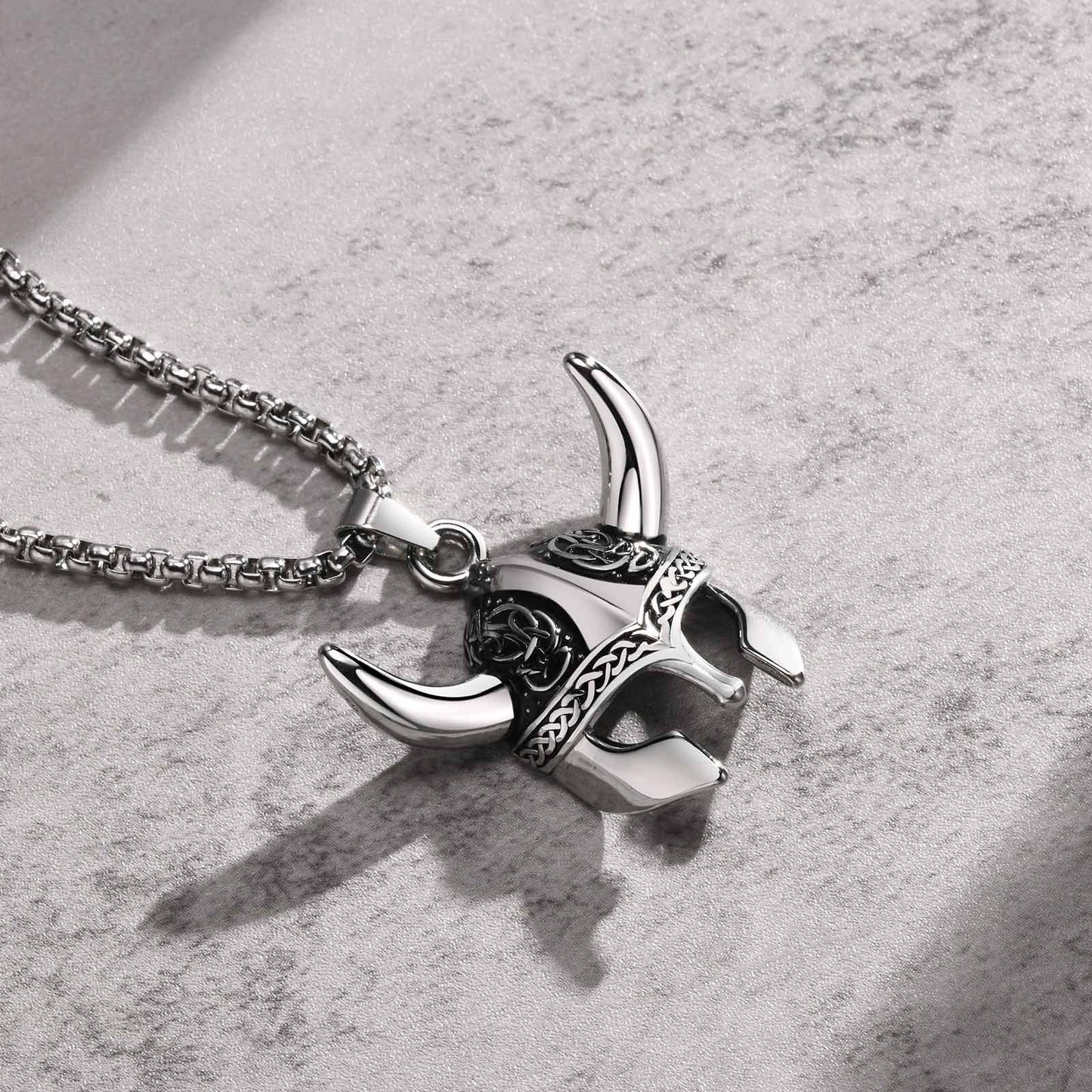 Kemstone Men’s Stainless Steel Celtic Knot Viking Mask Pendant Necklace – 60cm Chain PN-1856