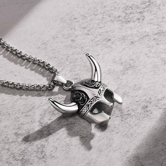 Kemstone Men’s Stainless Steel Celtic Knot Viking Mask Pendant Necklace – 60cm Chain PN-1856