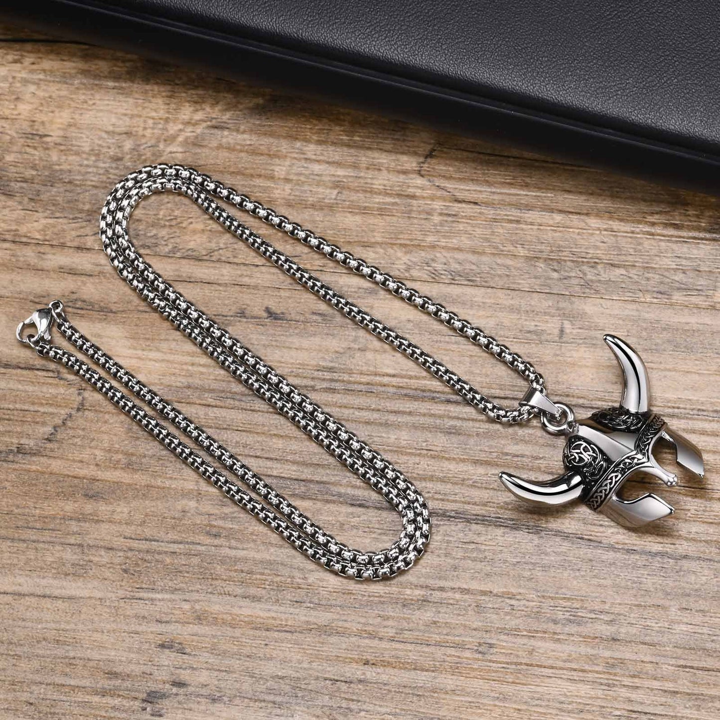 Kemstone Men’s Stainless Steel Celtic Knot Viking Mask Pendant Necklace – 60cm Chain PN-1856