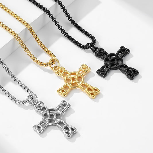 Kemstone Celtic Knot Cross Pendant Necklace for Men Stainless Steel Interwoven Detail K-PT416