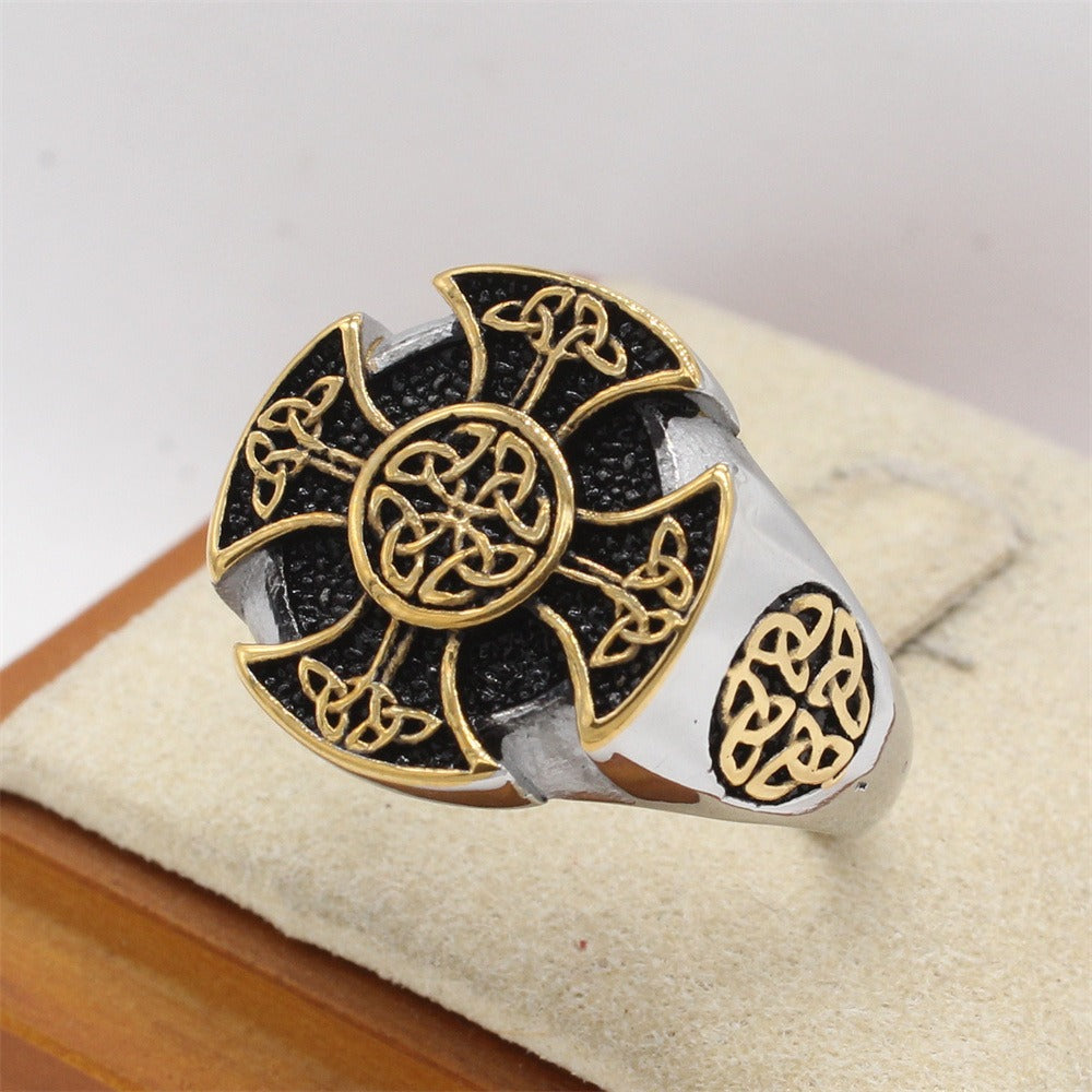 Kemstone Vintage Celtic Cross Ring for Men Titanium Steel Knot Design R1831