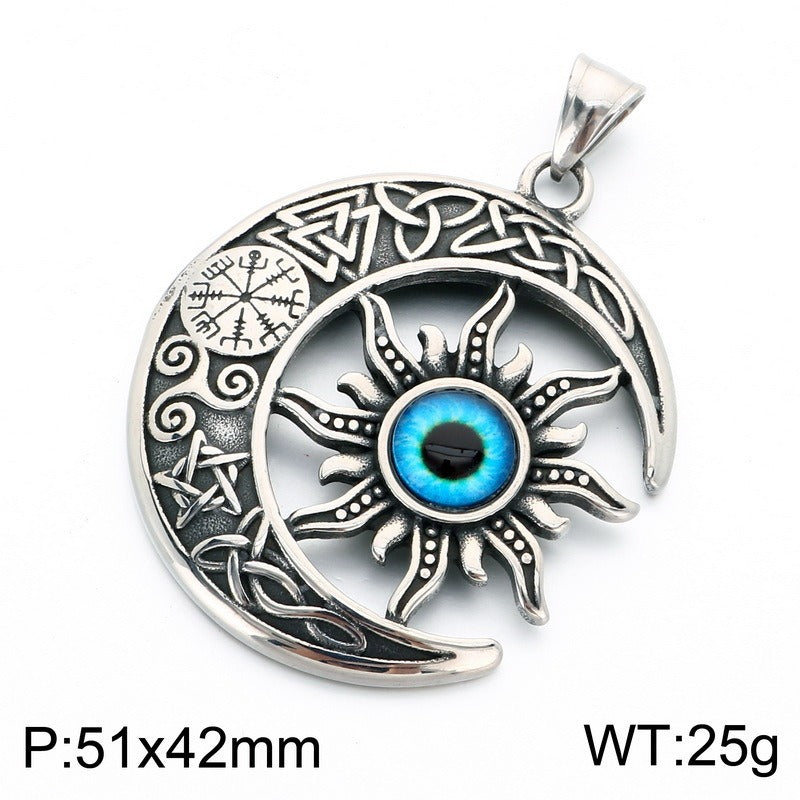 Kemstone Blue Eye Crescent Moon Pendant Necklace for Men Stainless Steel KP118498-LU
