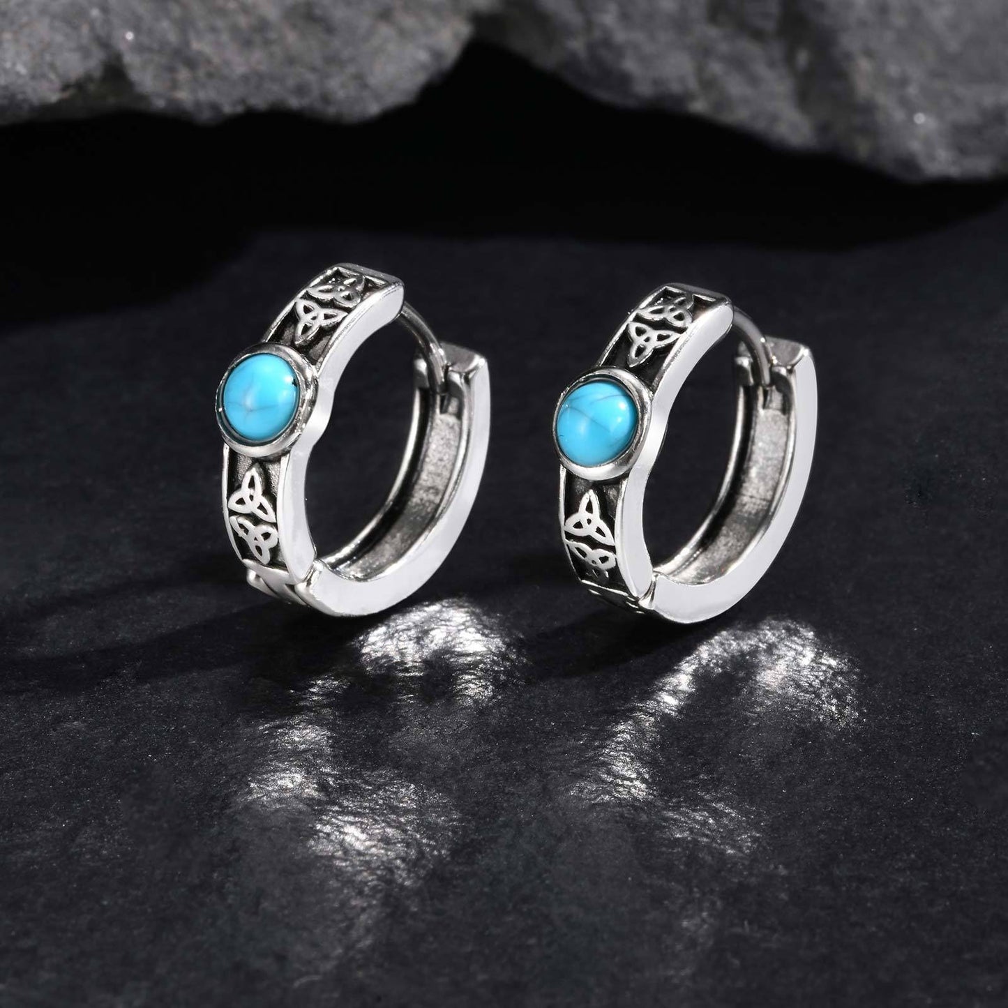 Kemstone Men’s Stainless Steel Hoop Earrings – Celtic Knot Turquoise EH-748