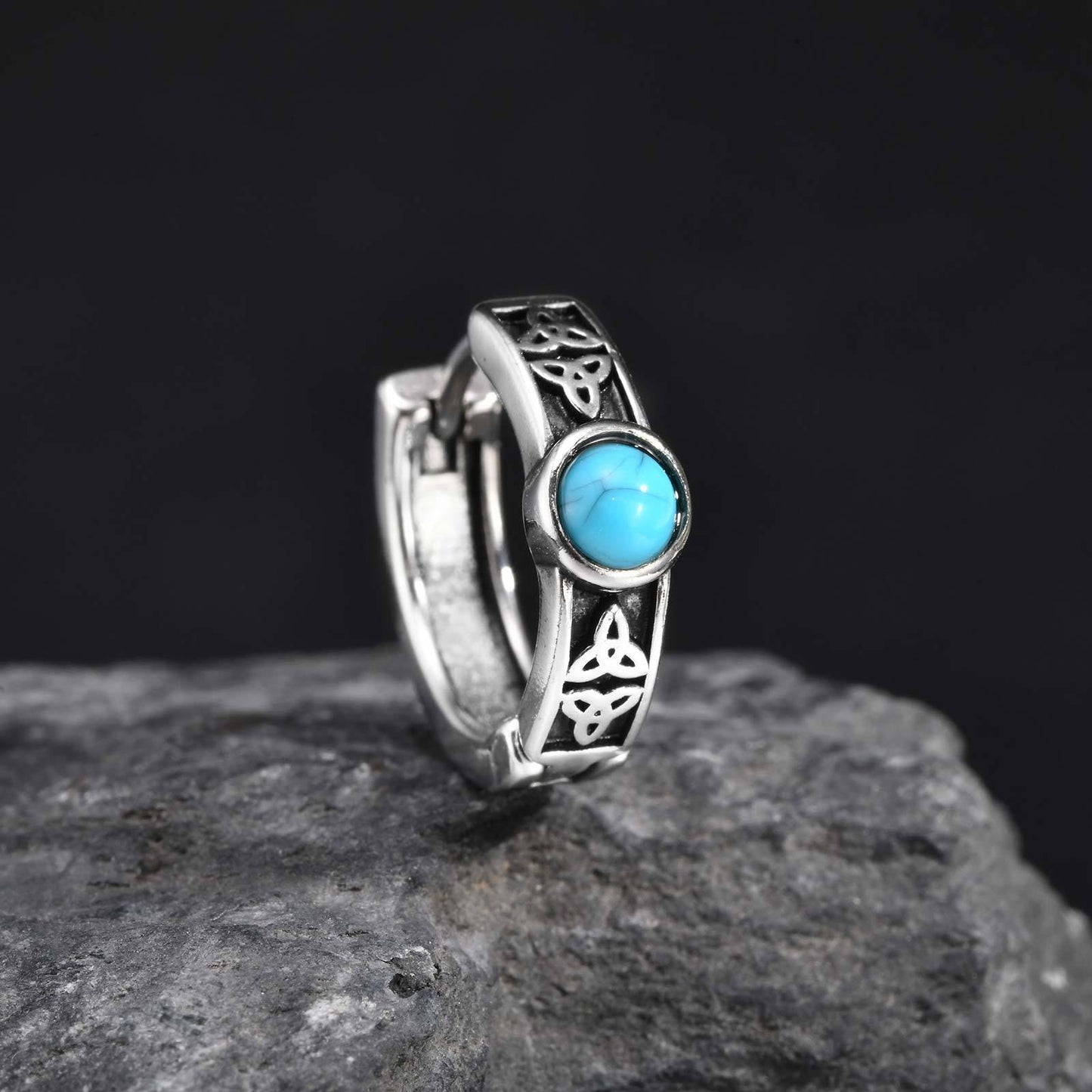 Kemstone Men’s Stainless Steel Hoop Earrings – Celtic Knot Turquoise EH-748