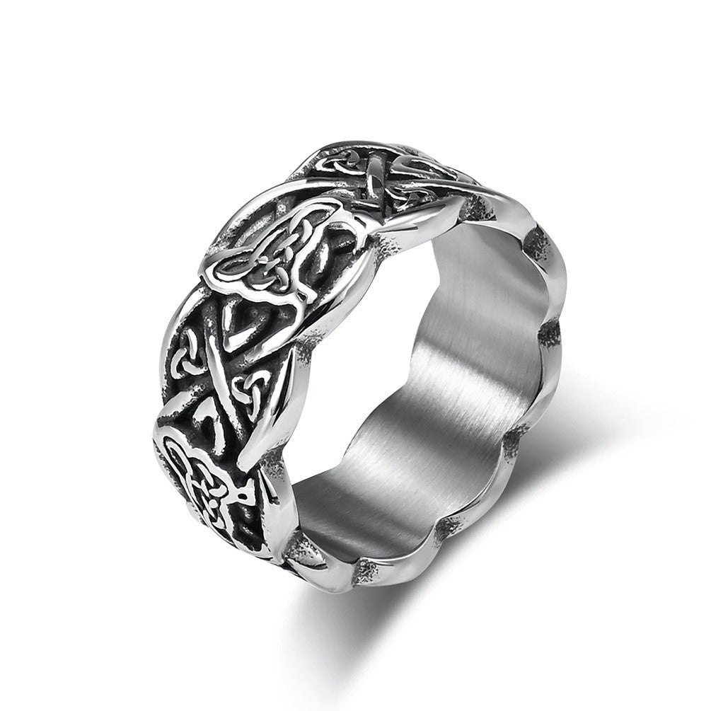 Kemstone Celtic Knot Wolf Ring for Men Stainless Steel Vintage Engraved K-R690