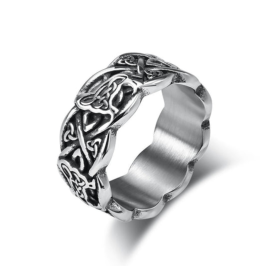Kemstone Celtic Knot Wolf Ring for Men Stainless Steel Vintage Engraved K-R690