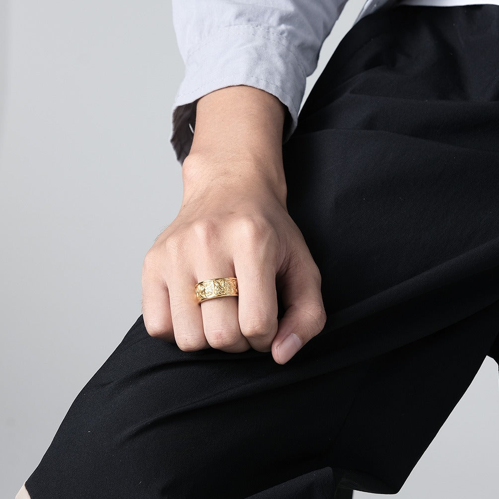 Kemstone Men's Celtic Knot Titanium Steel Ring – Wolf Design K-R572