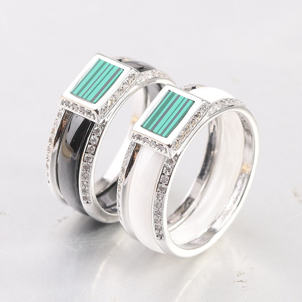 Kemstone Ceramic Ring for Men & Women Square Center Geometric Couple Band CM1066