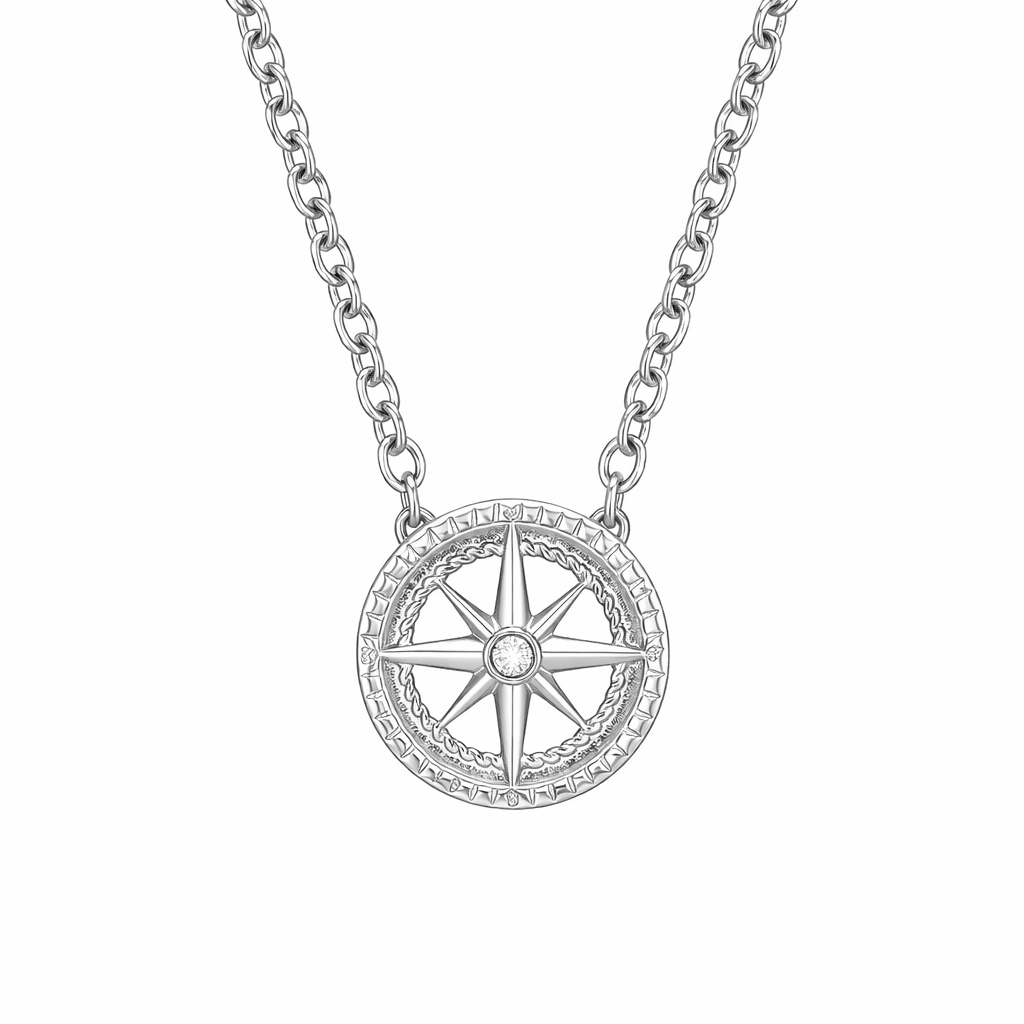 Kemstone Stainless Steel Eight Point Star Pendant Necklace with Cubic Zirconia for Men NC-1335