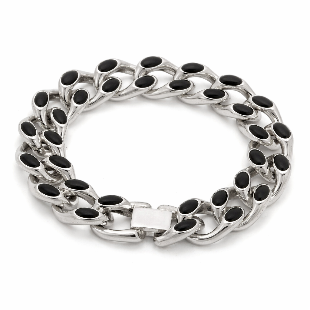 Kemstone Cuban Link Bracelet for Men Titanium Steel Black Inlay Chunky Heavy Chain Hip Hop Gold Silver KB202409-KJX