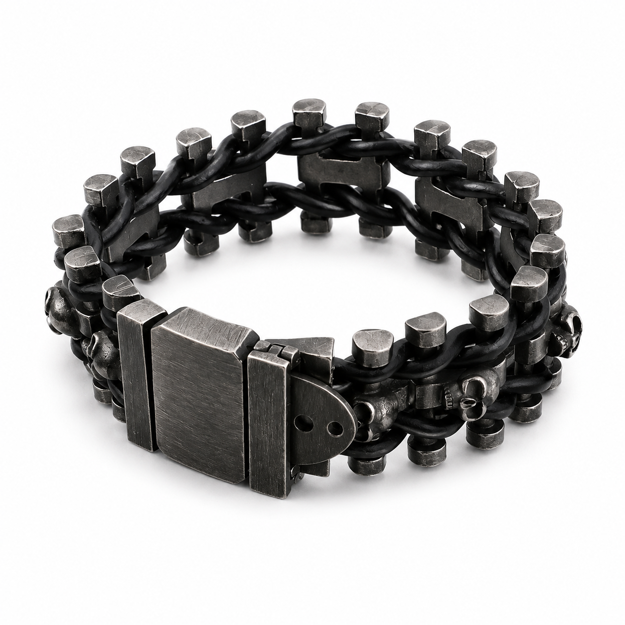 Kemstone Titanium Steel Leather Bracelet for Men Vintage Chain KB104634-BD