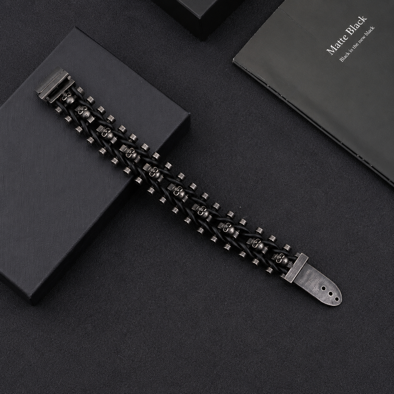 Kemstone Titanium Steel Leather Bracelet for Men Vintage Chain KB104634-BD