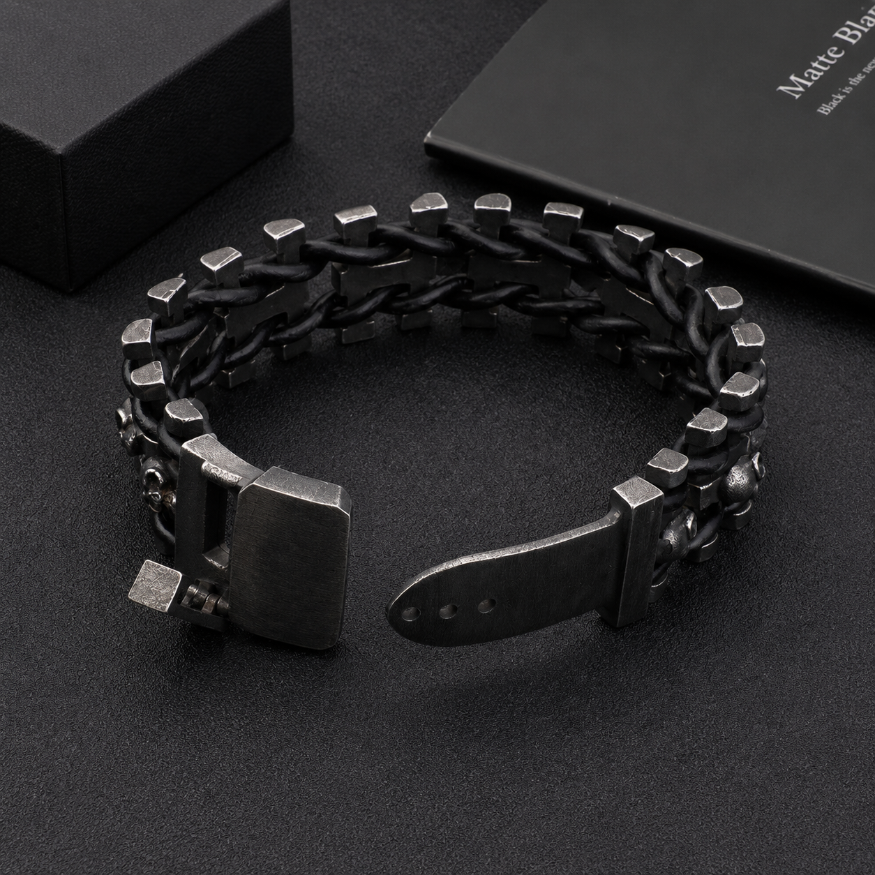 Kemstone Titanium Steel Leather Bracelet for Men Vintage Chain KB104634-BD