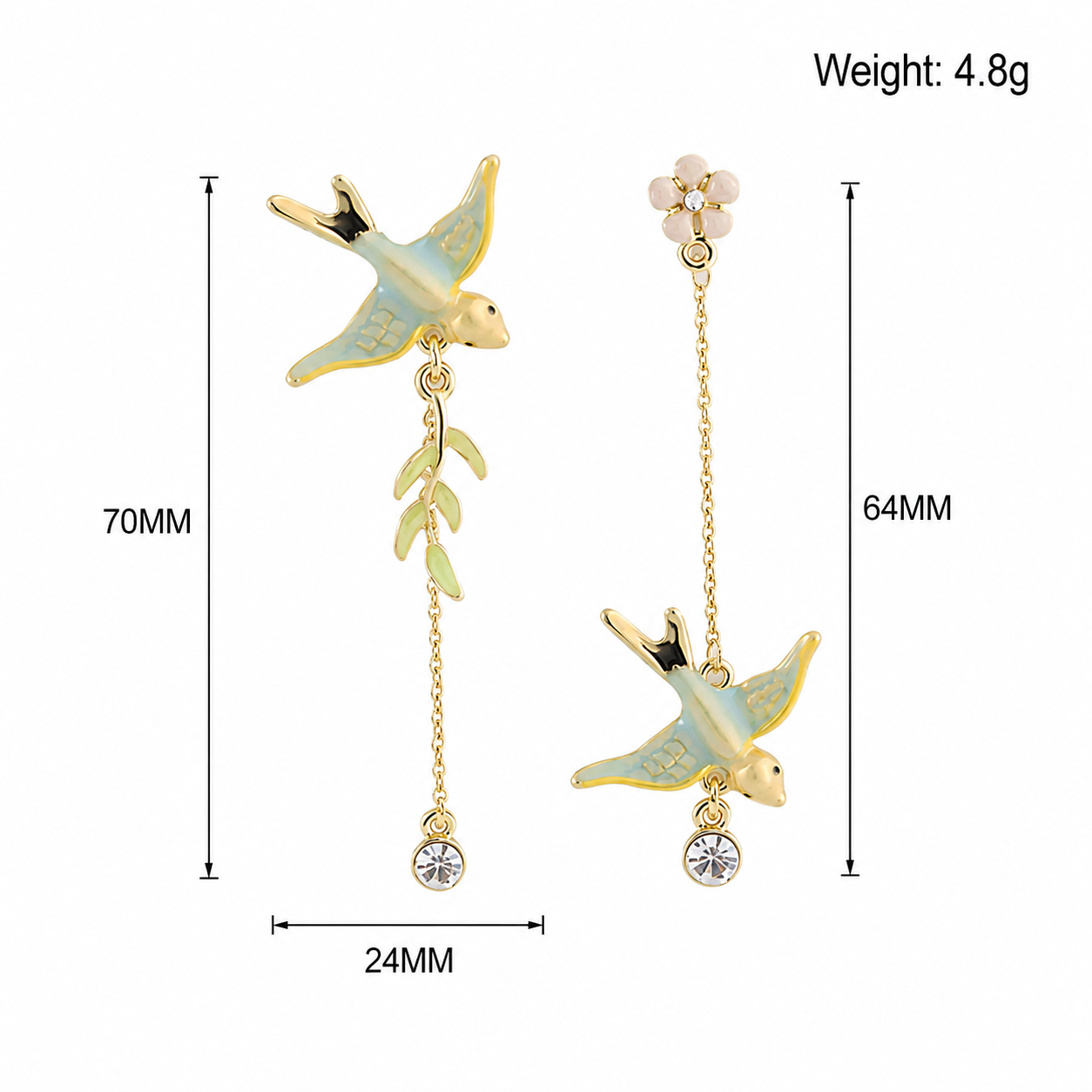 Kemstone Asymmetrical Swallow Drop Earrings for Women Floral Tassel D84993
