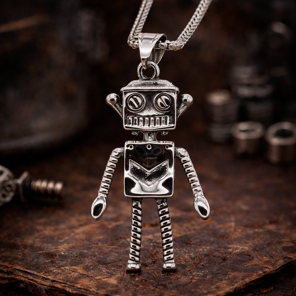 Kemstone Vintage Robot Titanium Steel Pendant Necklace for Men P1499