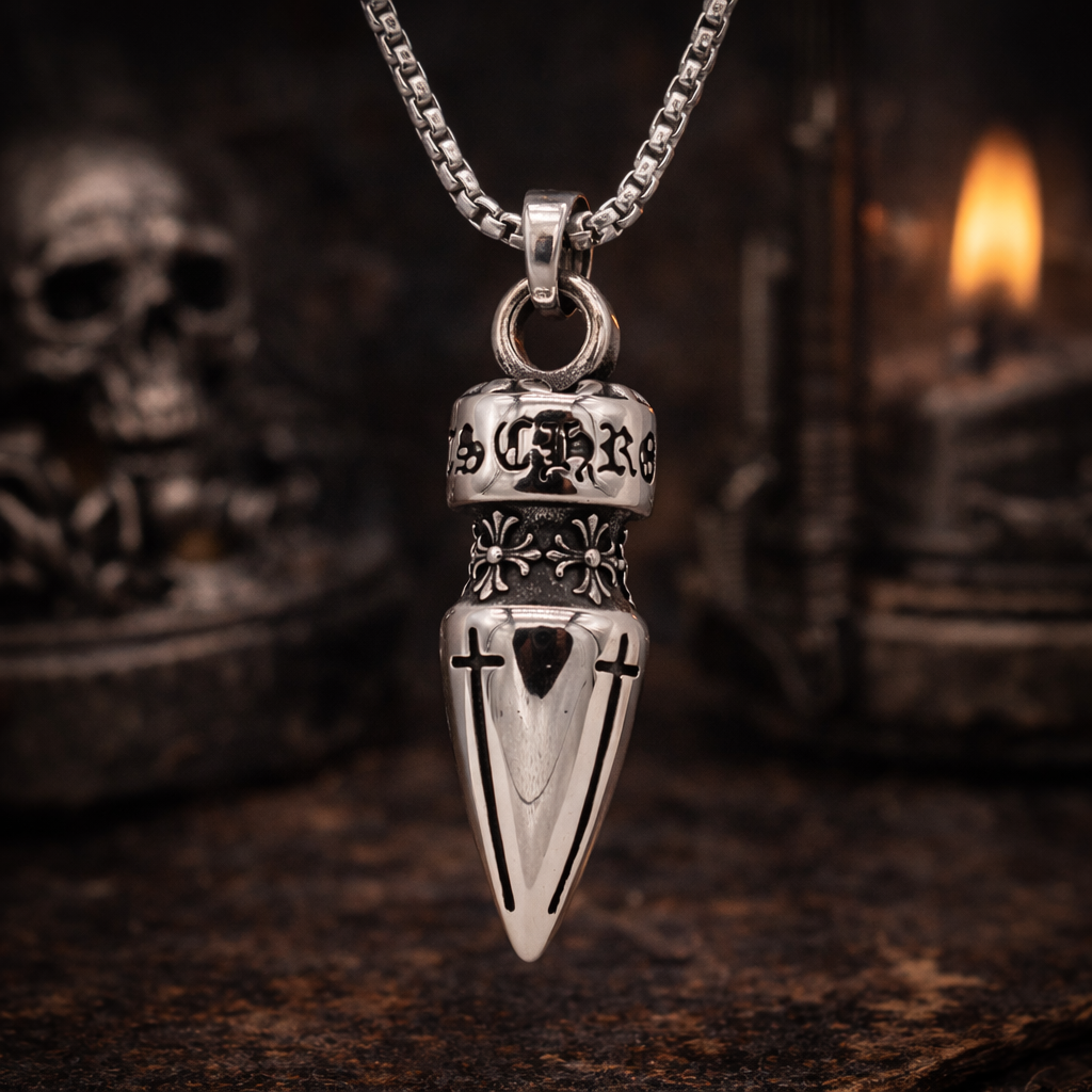 Kemstone Vintage Cross Bullet Pendant Necklace – Titanium Steel Gothic Style P1531