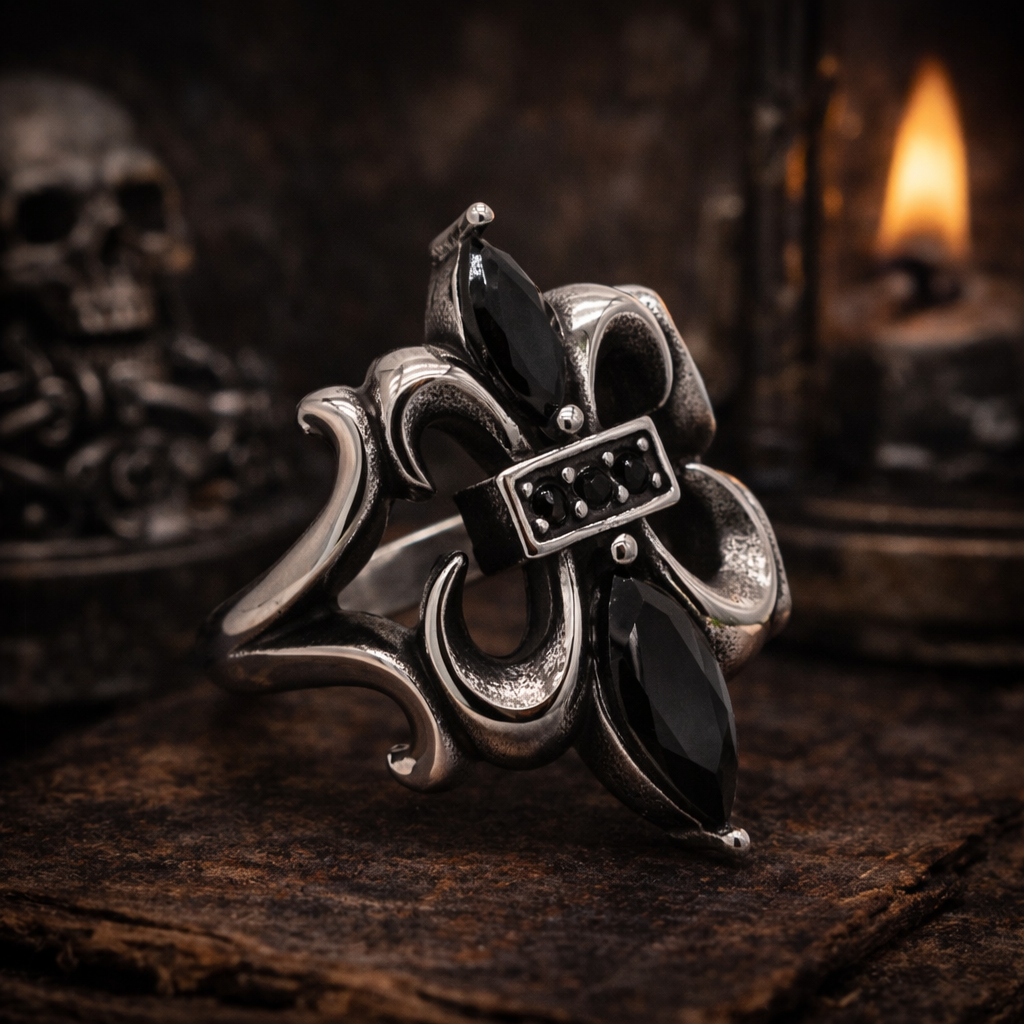 Kemstone Vintage Black Stone Titanium Steel Ring for Men – Gothic Style R1948