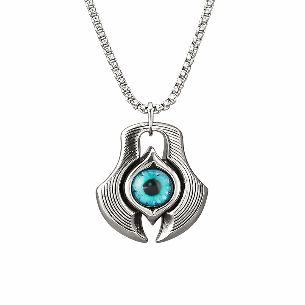 Kemstone Turquoise Pendant Necklace Titanium Steel Feather Eye Symbol Design for Men KP117748-LU