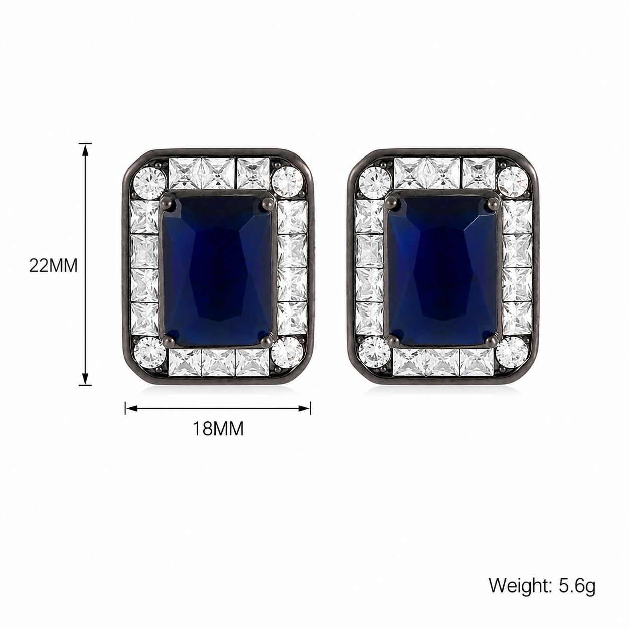 Kemstone Blue Stone Stud Earrings for Women Square Cubic Zirconia Copper TD08726