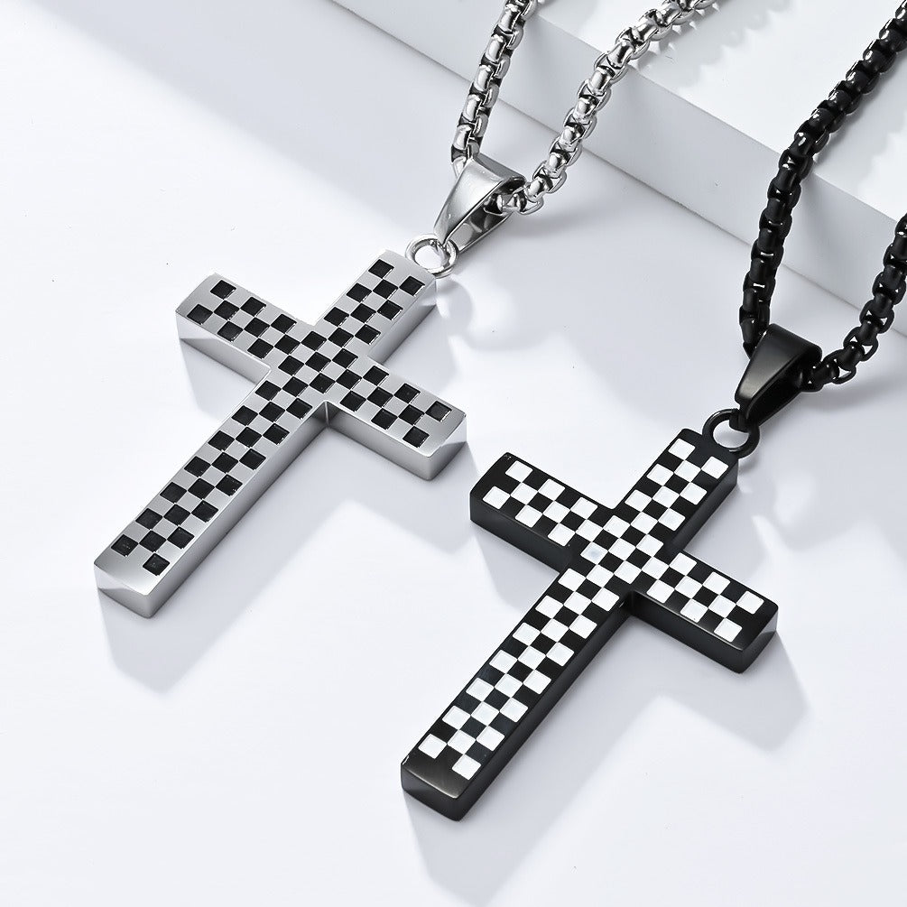 Kemstone Stainless Steel Checkered Cross Necklace for Men K-PT531