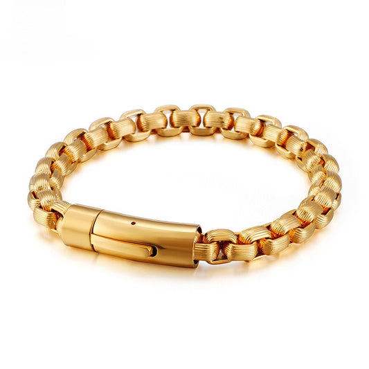 Kemstone Men’s Chunky Stripe Link Bracelet – Stainless Steel Biker Chain KB98786-K