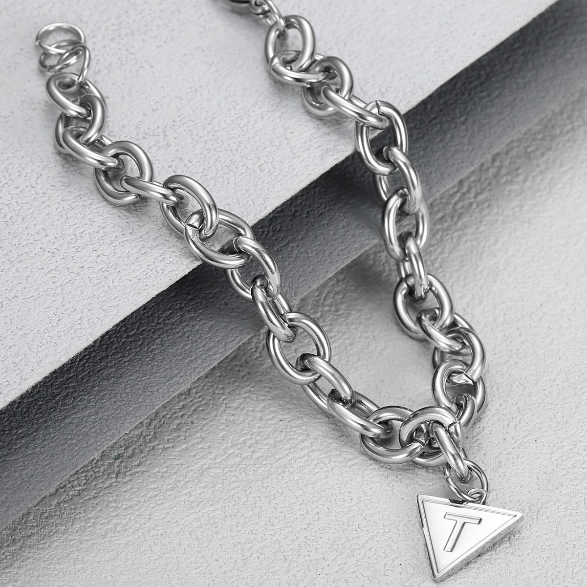 Kemstone Stainless Steel Triangle T Charm Chunky Chain Bracelet for Men TB0093