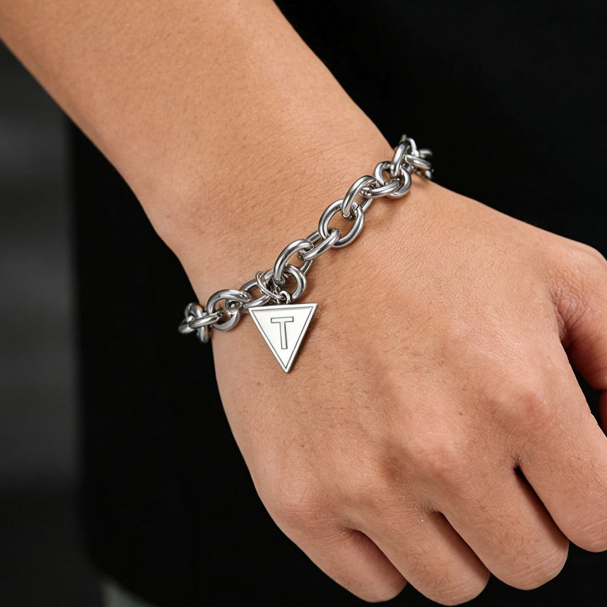 Kemstone Stainless Steel Triangle T Charm Chunky Chain Bracelet for Men TB0093