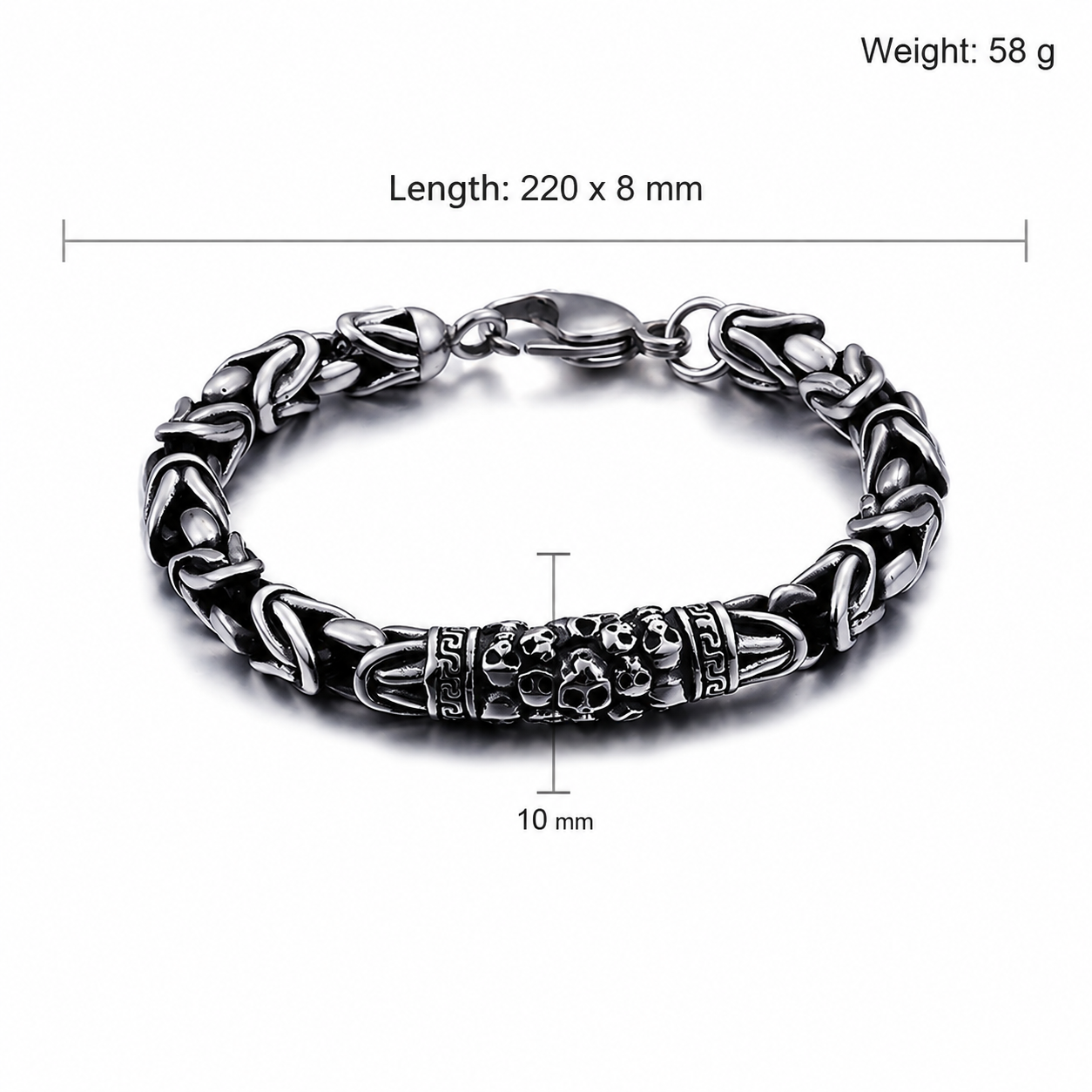 Kemstone Titanium Steel Engraved Skull Bracelet for Men Vintage Link Chain KB92431-BD