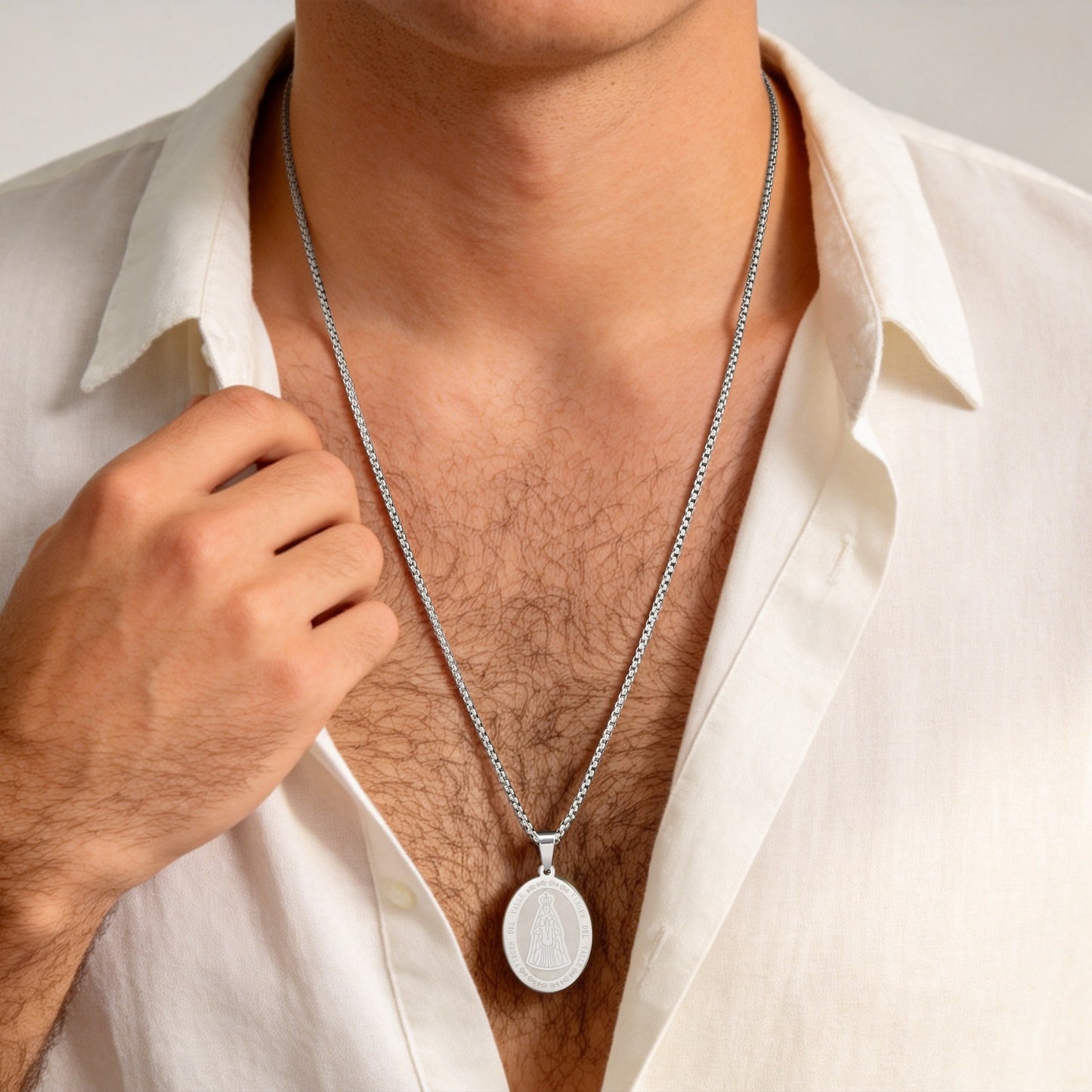 Kemstone Oval Medallion Pendant Necklace for Men Stainless Steel Vintage Relief PN-2399