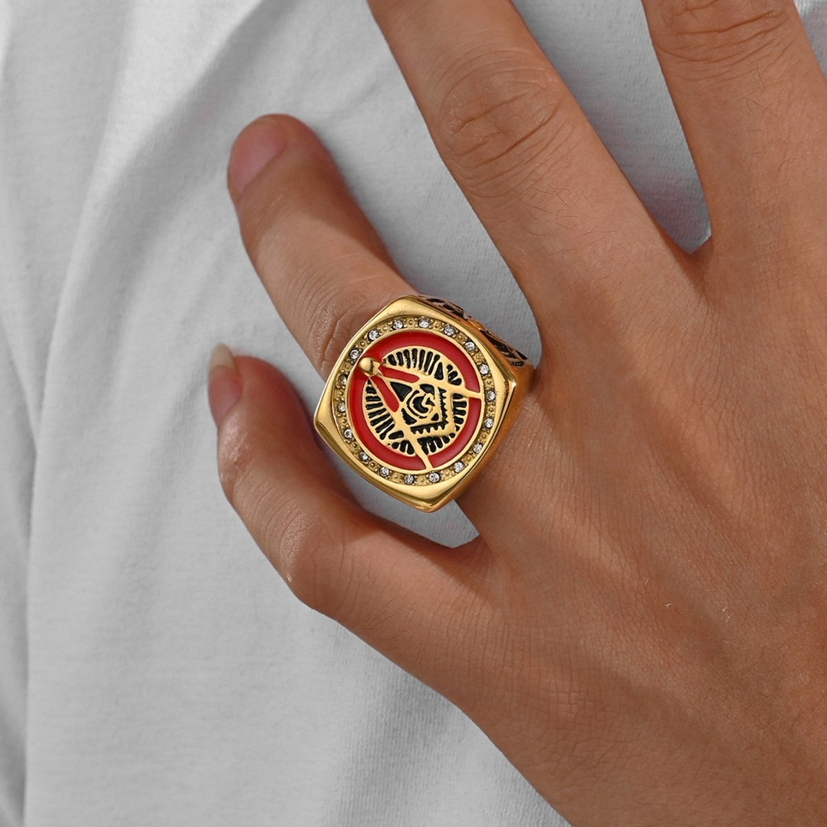 Kemstone Square Emblem Ring for Men Stainless Steel MJ0365