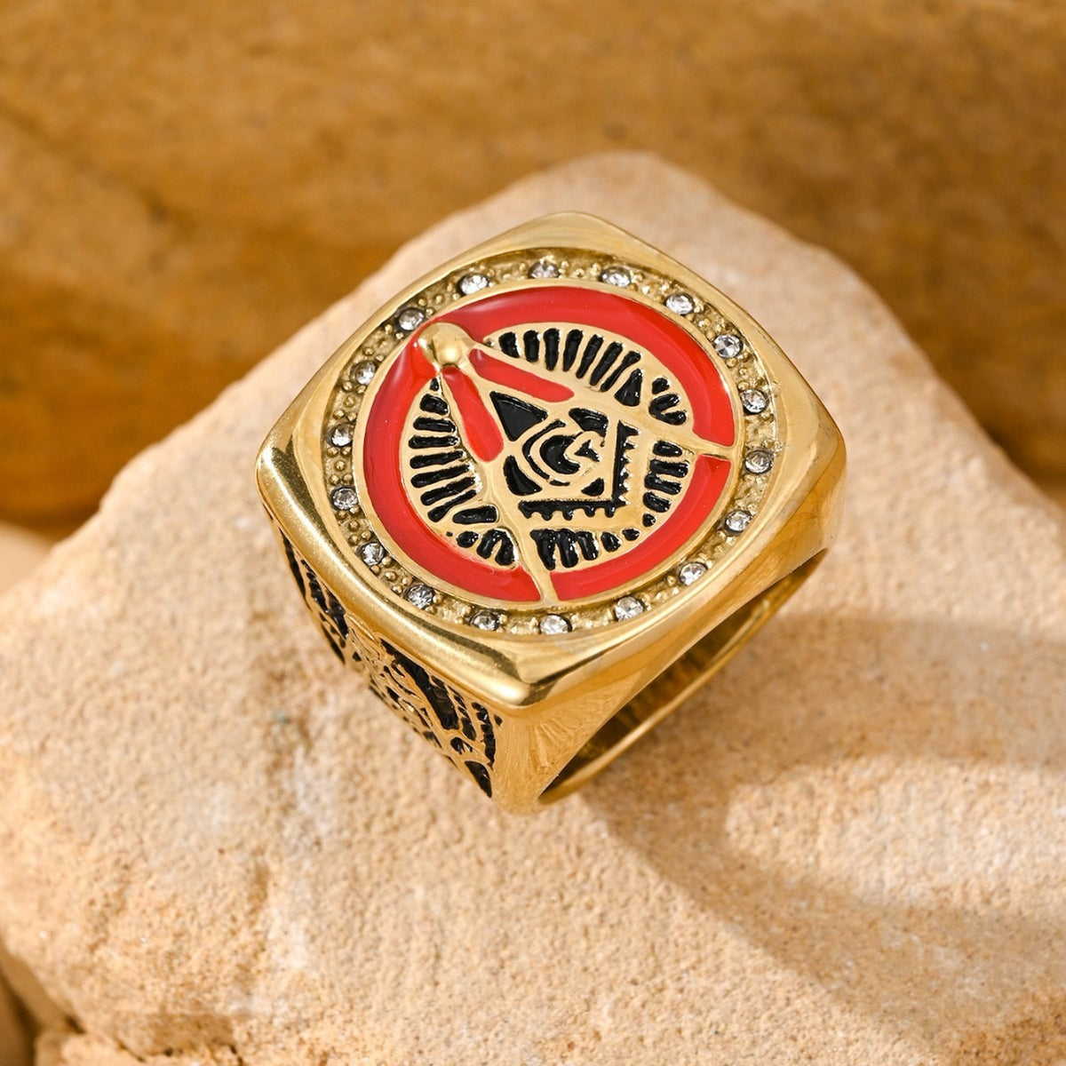 Kemstone Square Emblem Ring for Men Stainless Steel MJ0365