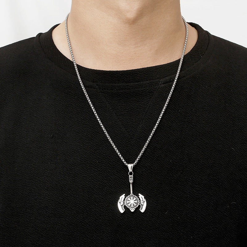 Kemstone Titanium Steel Viking Compass Axe Pendant Necklace for Men KP130631-TLX