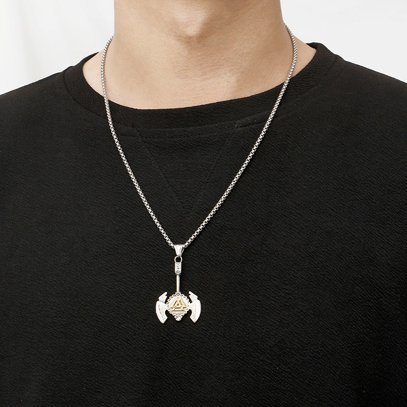 Kemstone Titanium Steel Viking Compass Axe Pendant Necklace for Men KP130631-TLX