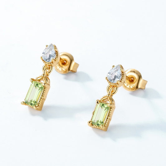 Pendientes geométricos de peridoto vintage de diseño original hechos a mano por Kemstone para mujer - Plata S925 con baño de oro de 10 quilates
