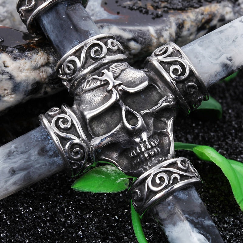 Kemston Titanium Steel Skull Cross Pendant Necklace for Men Gothic Resin Inlay Chain KP42893-BD