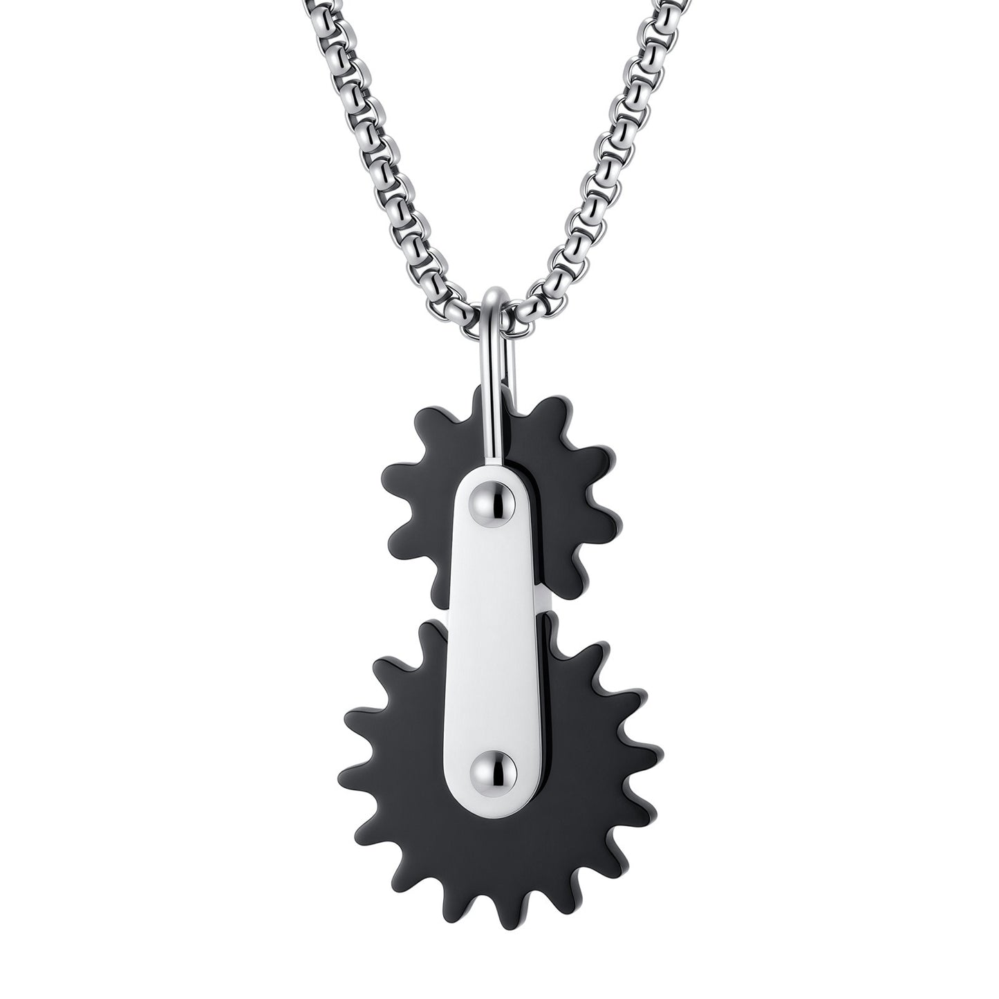 Kemston Stainless Steel Dual Gear Pendant Necklace for Men Mechanical Street PN-2408