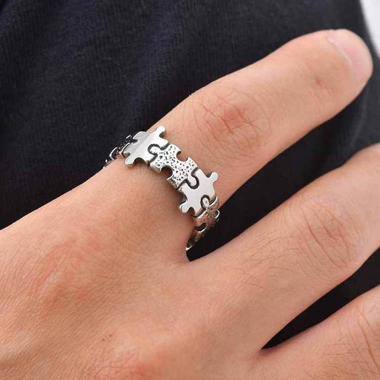 Kemston Stainless Steel Puzzle Interlocking Ring for Men Vintage Punk RC-1143