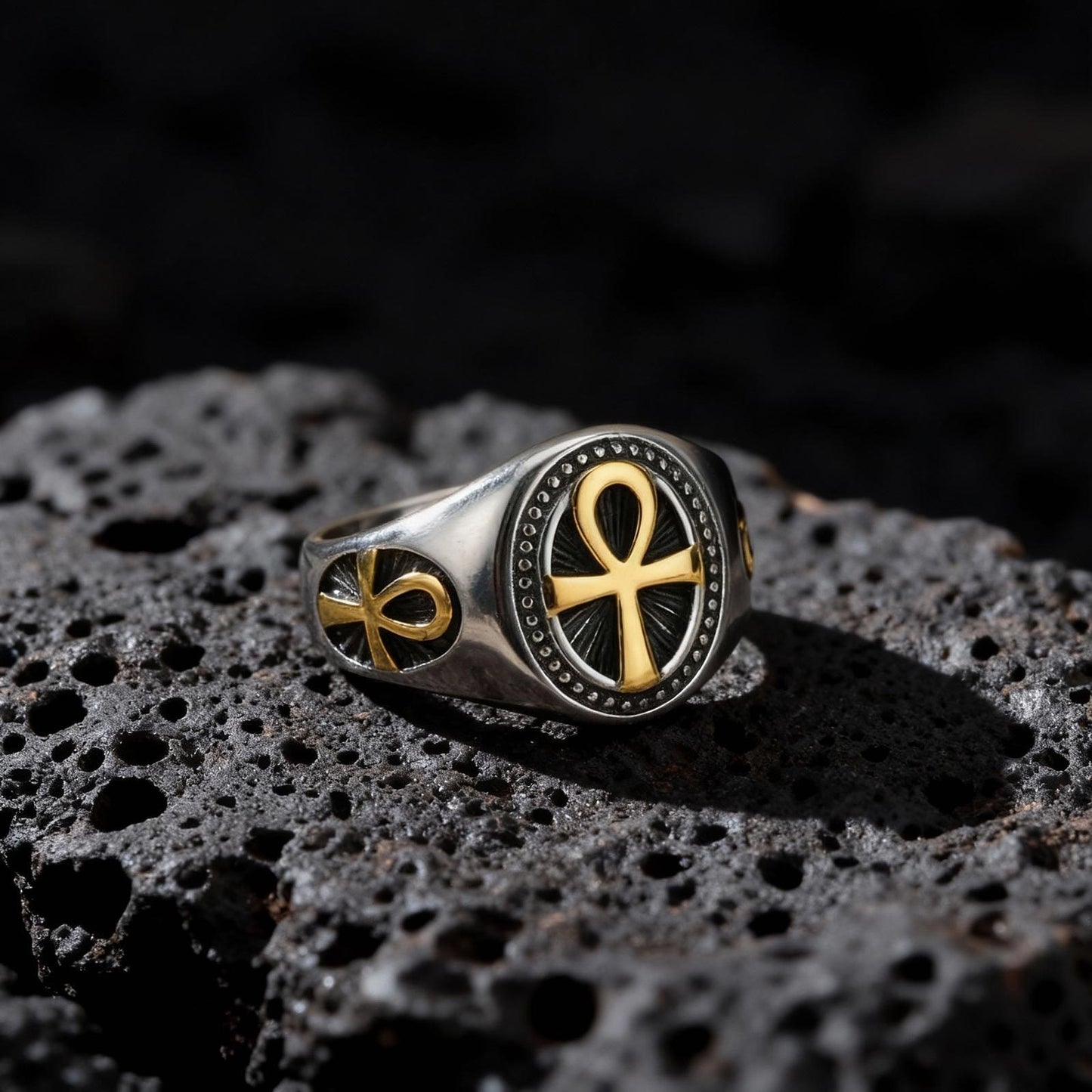 Kemstone Stainless Steel Vintage Ankh Cross Ring for Men – Retro Egyptian Design RC-1087