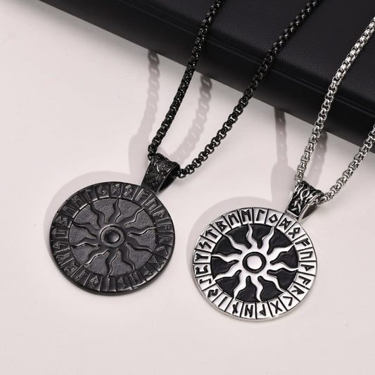 Kemstone Viking Rune Sun Pendant Necklace for Men – Stainless Steel PN-1631