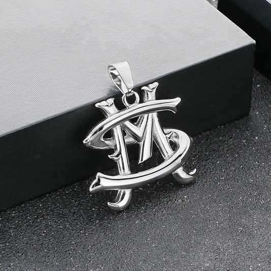 Kemstone Titanium Steel Letter M Pendant Necklace for Men Silver KP117821-KC