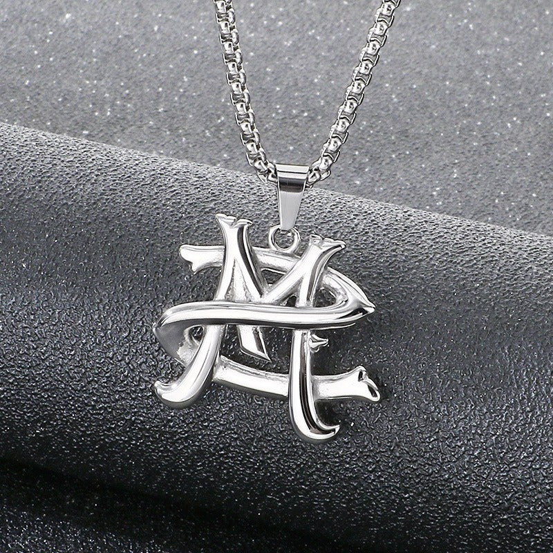 Kemstone Titanium Steel Letter M Pendant Necklace for Men Silver KP117821-KC