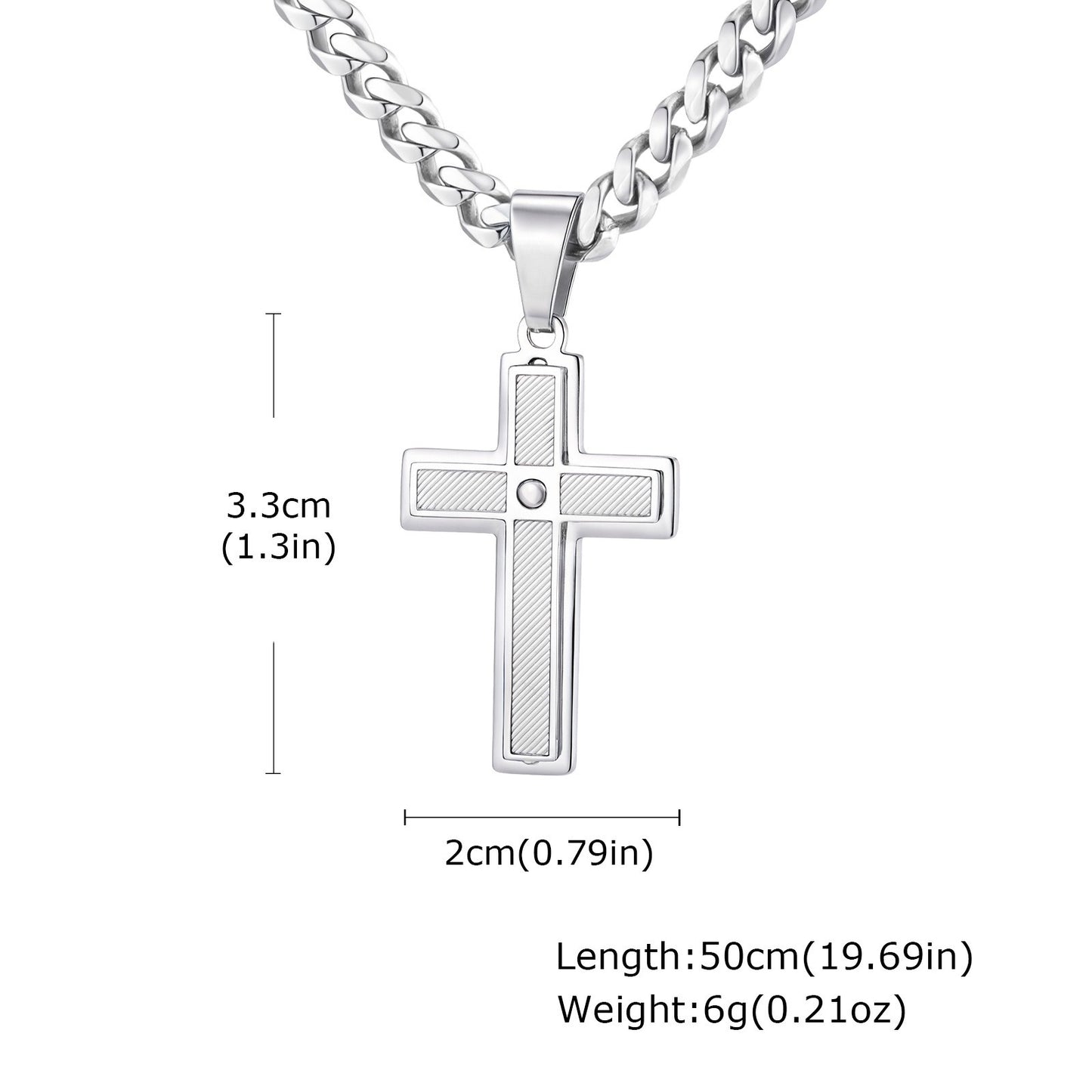 Kemstone Textured Cross Pendant Necklace for Men – Stainless Steel with Cubic Zirconia PN-2237