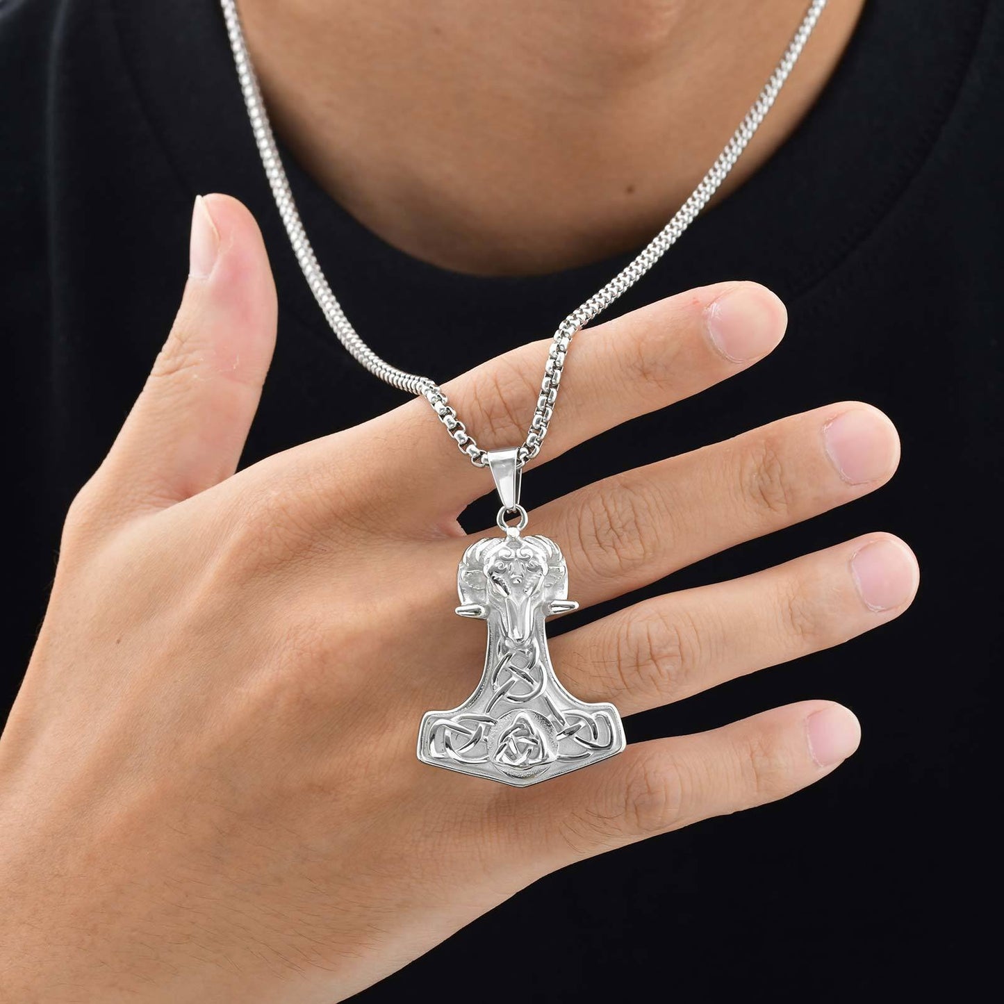 Kemstone Stainless Steel Thor’s Hammer Necklace for Men Gothic Viking PN-2218