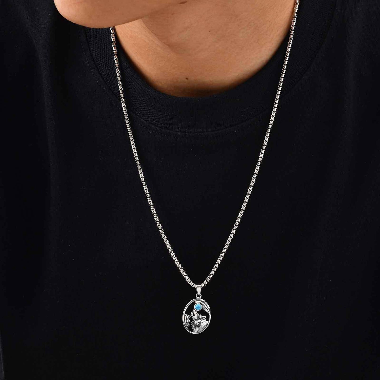 Kemstone Stainless Steel Wolf Head Pendant Necklace for Men Gothic Hip Hop PN-2231
