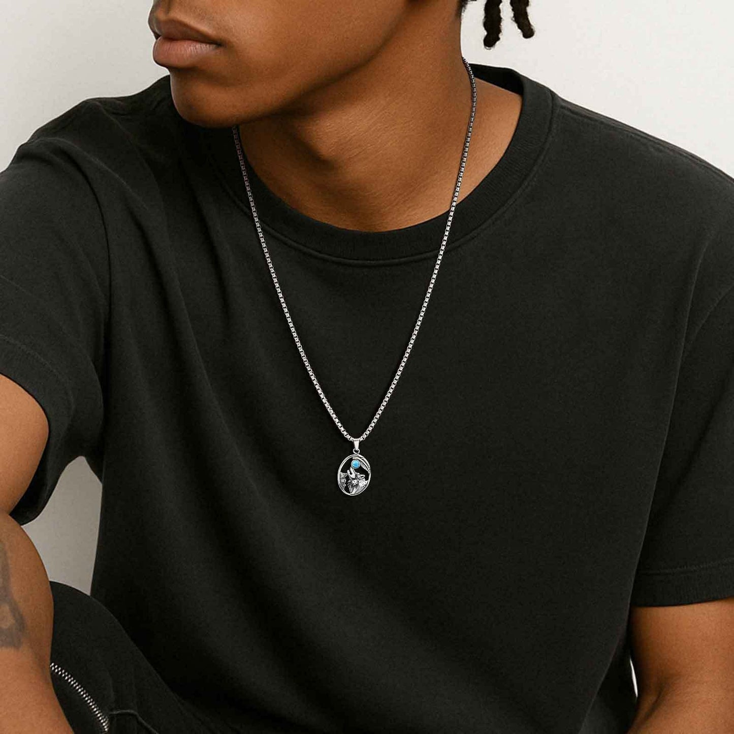 Kemstone Stainless Steel Wolf Head Pendant Necklace for Men Gothic Hip Hop PN-2231