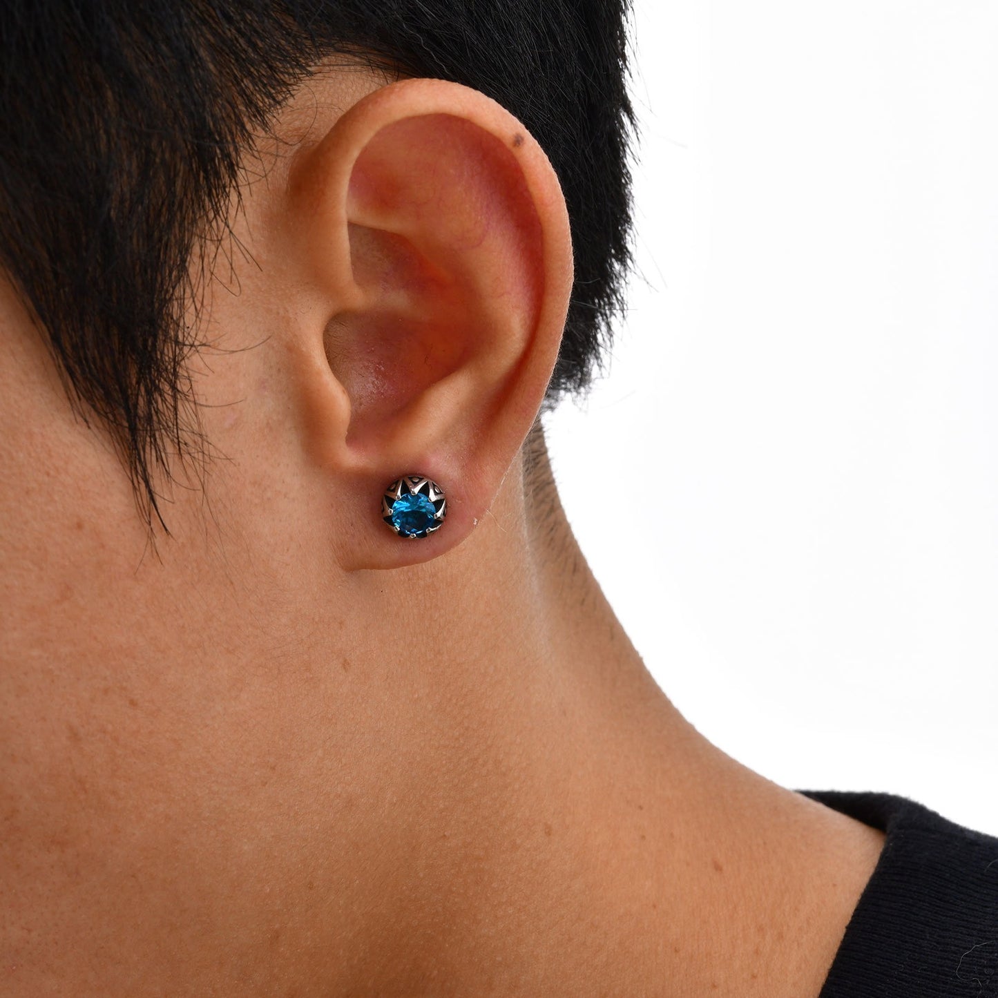 Kemstone Titanium Steel Stud Earrings - Blue Zircon Punk Crown for Men & Women ES-736